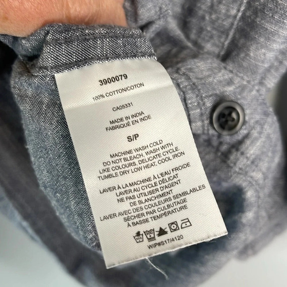 WOOLRICH Mens Blue Marled Chambray Button Up Shirt Short Sleeves Cotton Preppy S - Picture 9 of 11